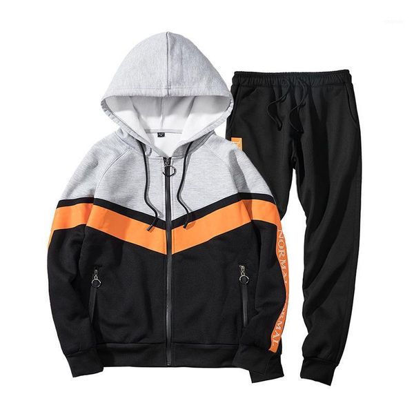running sets men sport suit spring autumn loose hooded jacket jogging outfit workout leisure set sportswear tracksuit sweatshirt+pant1, Black;blue